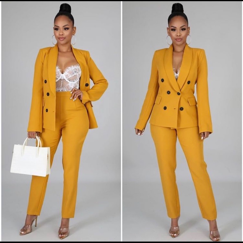 Solid Mustard Jacket Set.